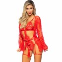 Leg Avenue 86123 Komplet Body Teddy i Szlafrok z Podwiązkami Czerwony M