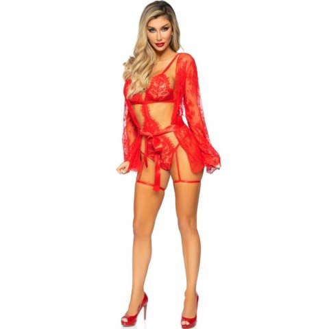 Leg Avenue 86123 Komplet Body Teddy i Szlafrok z Podwiązkami Czerwony S