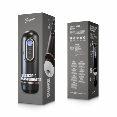 Teazers Telescopic Intymna Maszyna Czarna - Wibracje, Podgrzewanie, Dźwięk