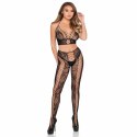 Leg Avenue Lace Crop Top & Tights Black - komplet z koronką i siateczką