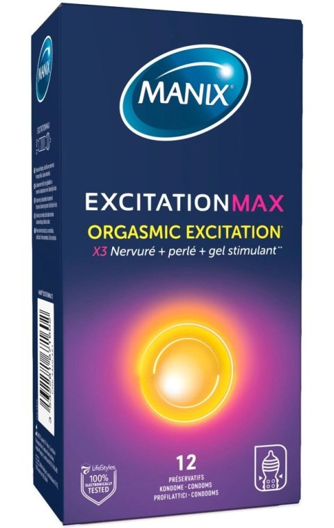 Manix Excitation Max 12 szt. prezerwatywy z żelem rozgrzewającym, prążki i wypustki