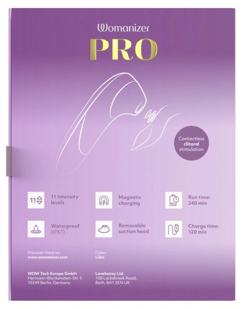Womanizer Pro Lilac - kompaktowy model z 11 poziomami intensywności