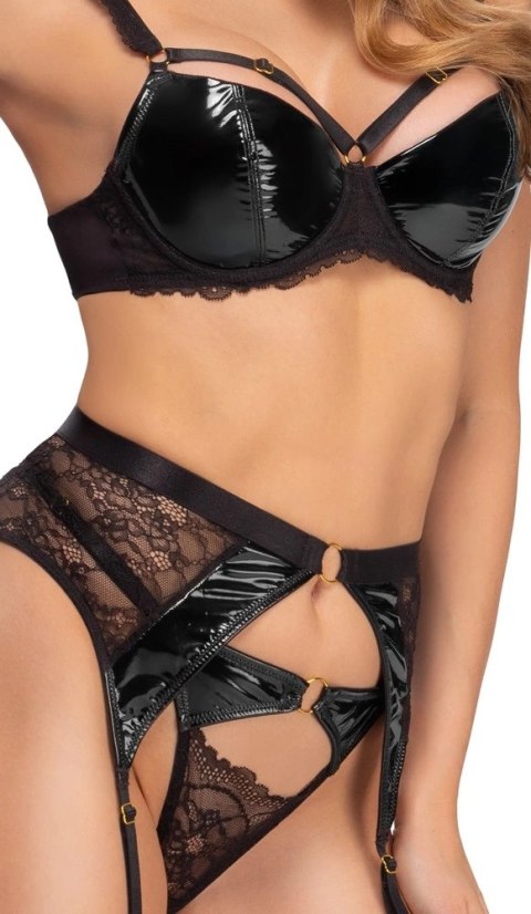 Cottelli LINGERIE Zestaw bielizny 3-częściowy 75B/S czarny z koronką i winylem
