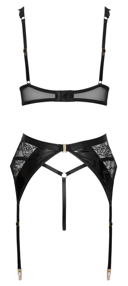 Cottelli LINGERIE Zestaw bielizny 3-częściowy 75B/S czarny z koronką i winylem