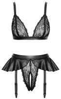 Cottelli Lingerie komplet koronkowy z pasem do pończoch S czarny