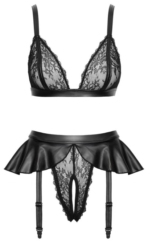 Cottelli Lingerie komplet koronkowy z pasem do pończoch S czarny