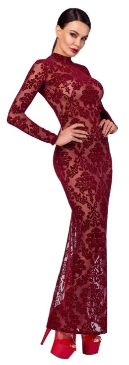 Noir Handmade Kink Royal długa sukienka XL burgund z aksamitnym wzorem