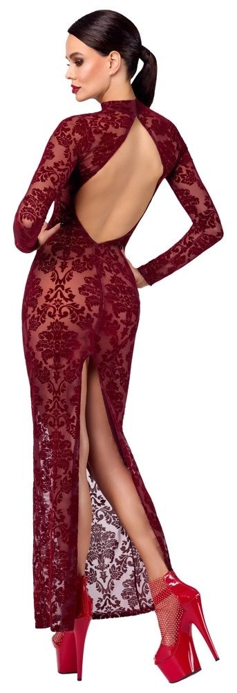 Noir Handmade Kink Royal długa sukienka XL burgund z aksamitnym wzorem