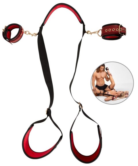 Bad Kitty Neck/Thigh Restraint luksusowy zestaw kajdanek czarno-czerwony