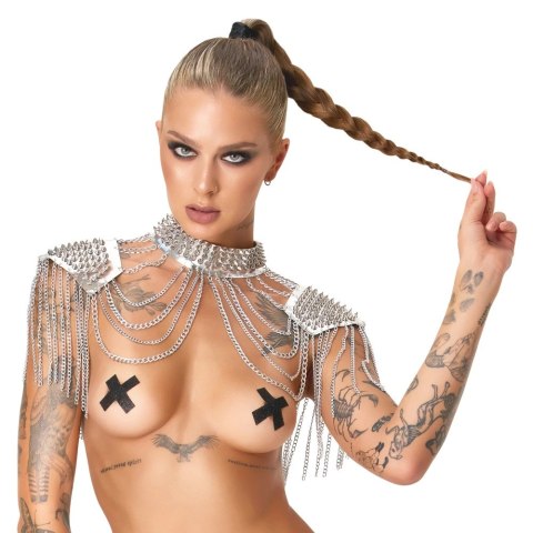 Bad Kitty Spiked Collar & Shoulder - Srebrny naszyjnik z kolcami, unisex