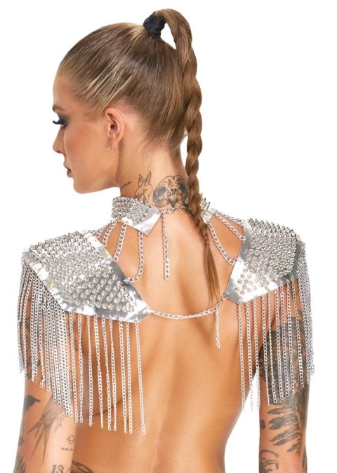 Bad Kitty Spiked Collar & Shoulder - Srebrny naszyjnik z kolcami, unisex