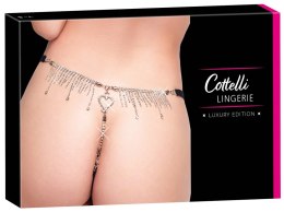 Cottelli LINGERIE String Rhinestones S-L czarny z koronką i kryształkami