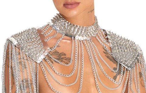 Bad Kitty Spiked Collar & Shoulder - Srebrny naszyjnik z kolcami, unisex