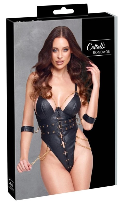 Cottelli Bondage Body S czarne z łańcuszkami i regulowanymi paskami