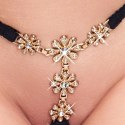 Cottelli LINGERIE String Flowers S-L czarny z kwiatami i cyrkoniami