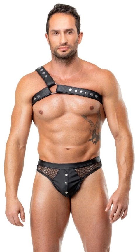ZADO Men's Leather Harness S-L czarny skorzany uprząż regulowana