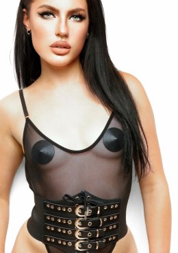Kinky Diva Buckled Front Waist Cincher elastyczny pas modelujący czarny M/L