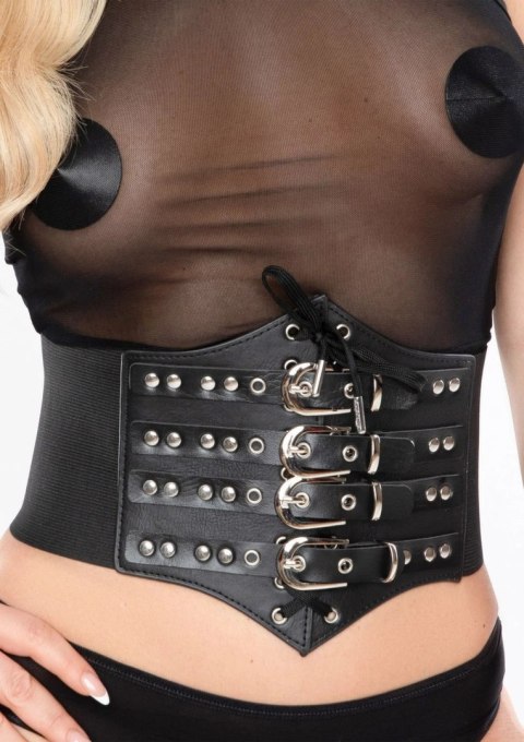 Kinky Diva Buckled Front Waist Cincher elastyczny pas modelujący czarny S/M
