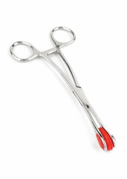 Mr. Steel Tongue Forceps Luxe stal nierdzewna z blokadą i gumowymi końcowkami