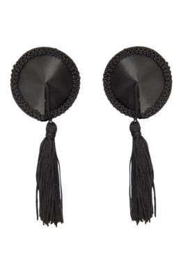 Satin Nipple Covers w Tassel czarne satynowe osłonki z frędzlami