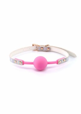 Cosmo Bondage Ball Gag holograficzny, regulowany, winylowy, Rose Gold