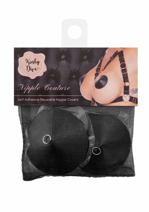 Kinky Diva PU Leather - Ozdobne nakładki na ciało z pierścieniem, czarne