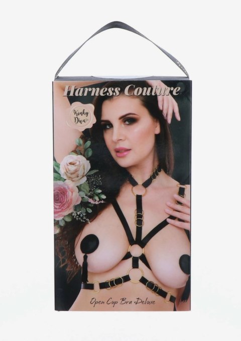 Open Cup Bra Deluxe Harness satynowy regulowany czarny