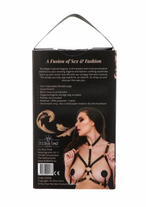 Open Cup Bra Deluxe Harness satynowy regulowany czarny