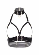Open Cup Bra Plus O-Ring Collar satynowy pas z regulacją czarny