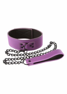 Lust Bondage Collar fioletowy - regulowany kołnierz z łańcuchem