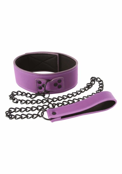 Lust Bondage Collar fioletowy - regulowany kołnierz z łańcuchem