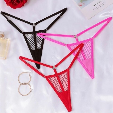 Chilirose CR 4856 Siatkowe Mikro Stringi Czerwone L/XL Regulowane