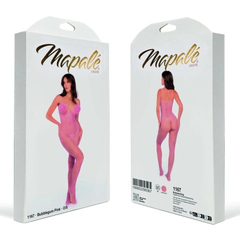 Mapale Feather Kiss Fishnet Bodysuit Bubbelgum Pink siateczkowy jednoczęściowy