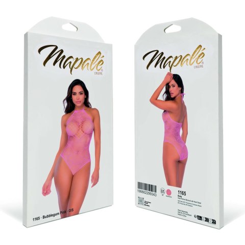 Mapale Heart Fishnet Bodysuit Bubbelgum Pink z motywem serca One Size