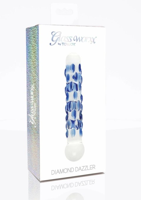 TOYJOY GLASS WORXX Diamond Dazzler Dong szklany model z wypustkami niebieski