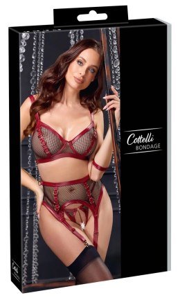 Cottelli BONDAGE Bra Set M - Komplet z siateczki i matowej tkaniny, czarno-czerwony