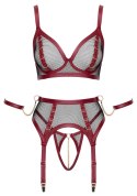 Cottelli Bondage Bra Set XL - Czarny & Czerwony, Złote Akcenty, Z Paskami