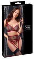 Cottelli Bondage Bra Set S - komplet z siateczki i matowej tkaniny, czarno-czerwony