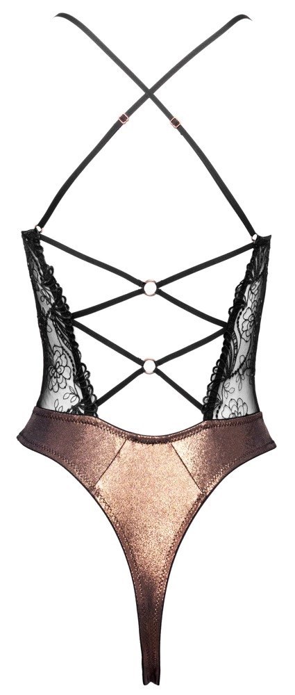 Cottelli LINGERIE Body Copper M z połyskiem i czarną koronką