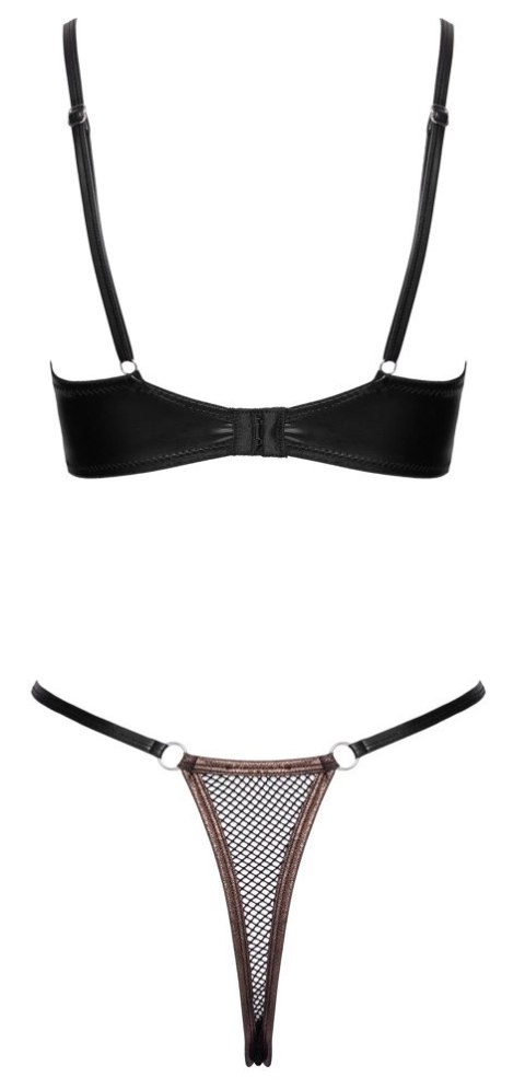 Cottelli LINGERIE Bra Set Net L czarny z miedzianymi detalami, rozmiar L