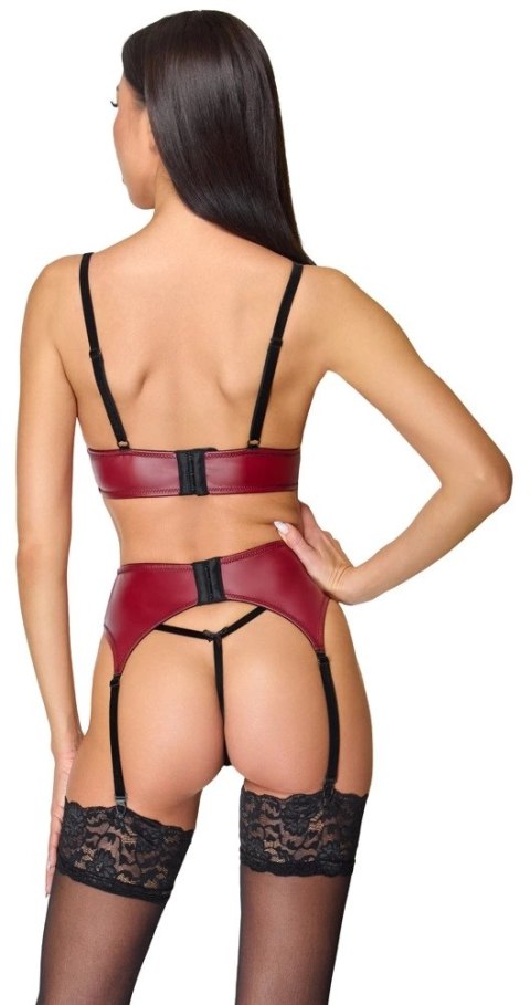 Cottelli LINGERIE komplet 3-częściowy S ciemnoczerwony z czarną koronką