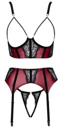 Cottelli LINGERIE komplet 3-częściowy S ciemnoczerwony z czarną koronką