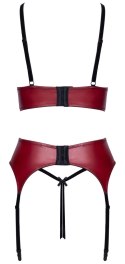Cottelli LINGERIE komplet 3-częściowy S ciemnoczerwony z czarną koronką