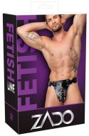 ZADO Men's Leather Jockstrap czarny, skorzany, z zamkami, regulowany