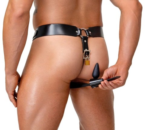 ZADO Men's Leather Jockstrap czarny, skorzany, z zamkami, regulowany
