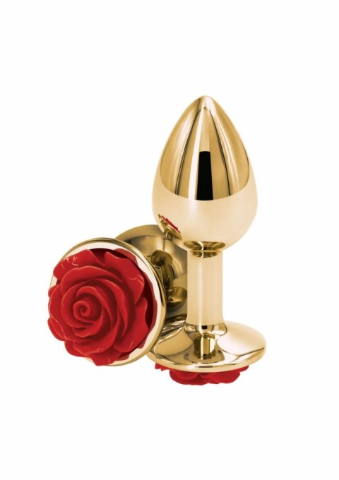 NS Novelties Rose Buttplug Small aluminiowy chromowany z ozdobą rożą 6,7 cm