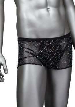 CalExotics Radiance Boxer Briefs czarne siateczkowe bokserki z kryształkami