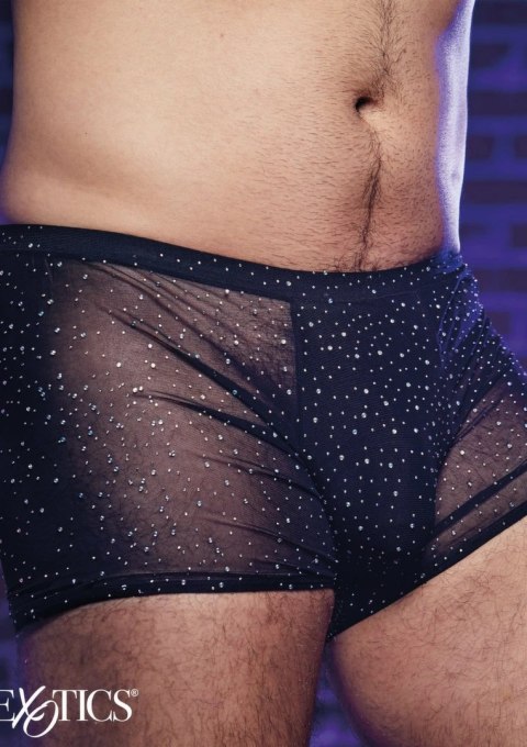 CalExotics Radiance Boxer Briefs czarne siateczkowe bokserki z kryształkami