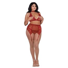 Dreamgirl Zestaw 4-częściowy Plus Size siateczka koronka aksamit