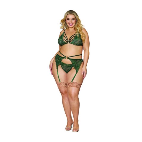 Dreamgirl Zestaw Plus Size Metaliczna Koronka 3-częściowy